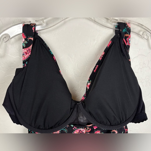 Lands End Paisley Underwire Wrap Tankini Swim Beach Floral 18 Black Pink 0933 - Picture 4 of 6
